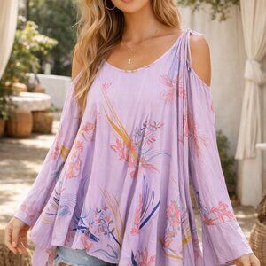 Free People Clear Skies Cold Shoulder Floral Tunic / Mini Dress in Lilac Size S